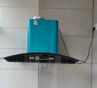 90cm Island Range Hood with Low Noise Vertical Chimney Extractor Home Appliance Kitchen Cooker Hood LED Light Copper Housing 1