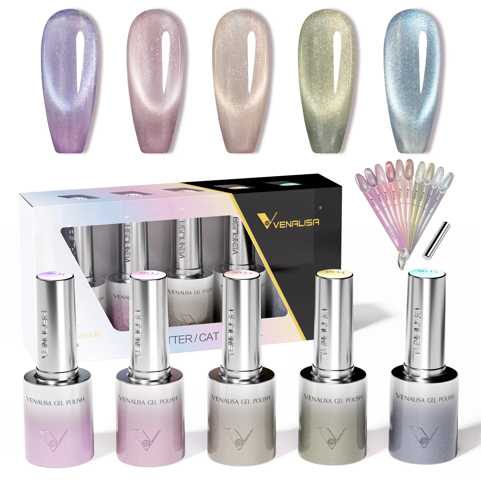 VENALISA 10DCat Eye Nagellack HEMA FREE TPO FREE Gel Polish Kit Sparkle Platinum Gel Soak Off UV LED Magnet Gel Lack Kit – Detail 19