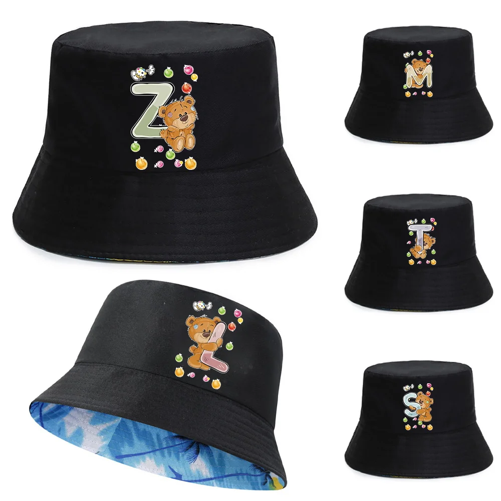 

Men's Panama Hat Reversible Bucket Hats Unisex Fishing Caps Bob Chapeau Femme Fisherman Hats Sunscreen Caps Bear Pattern