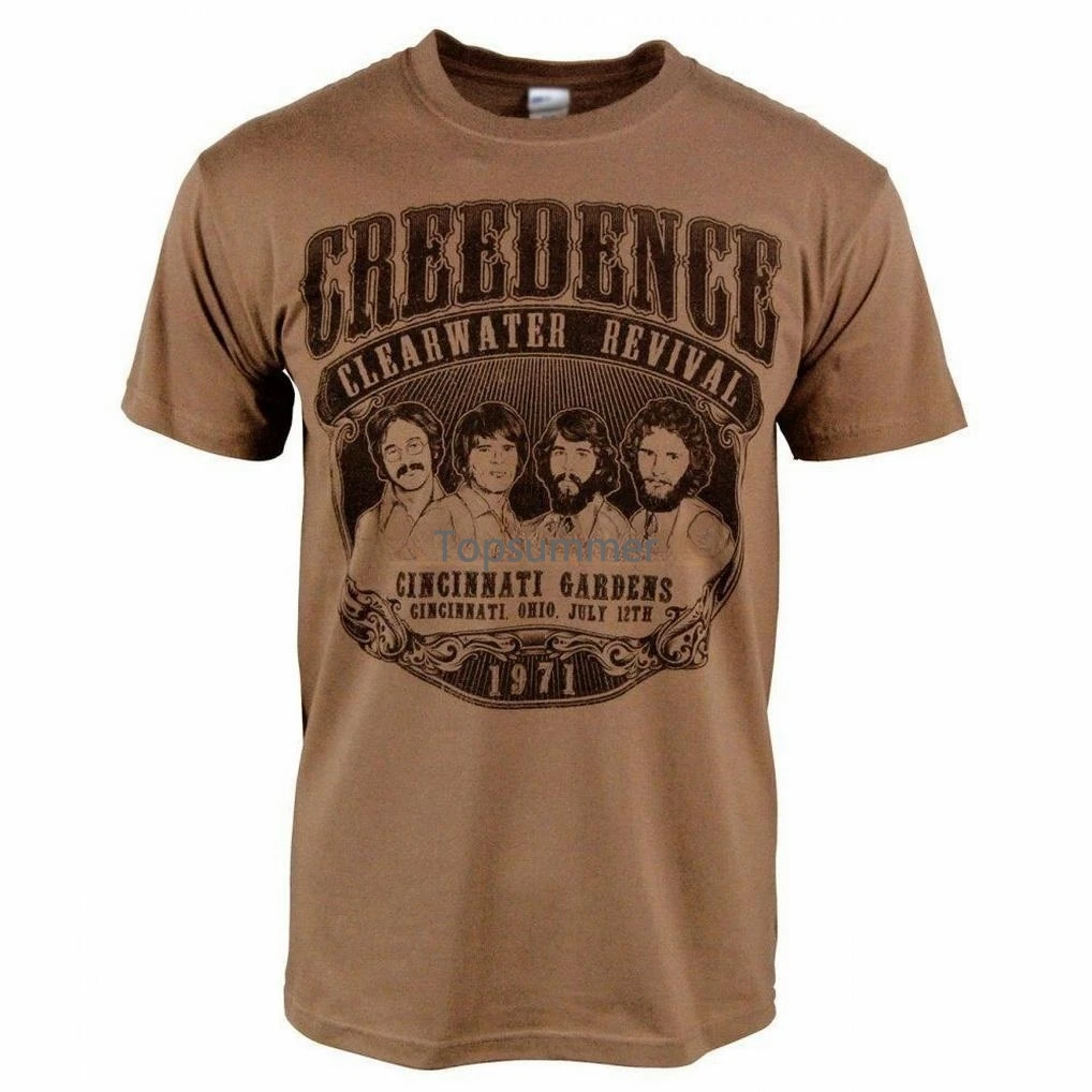 T-Shirt Da Uomo Retrò Creedence 596 Revival 1971 Rock Marrone Ccr Nuova Maglietta Stampata Taglie Forti
