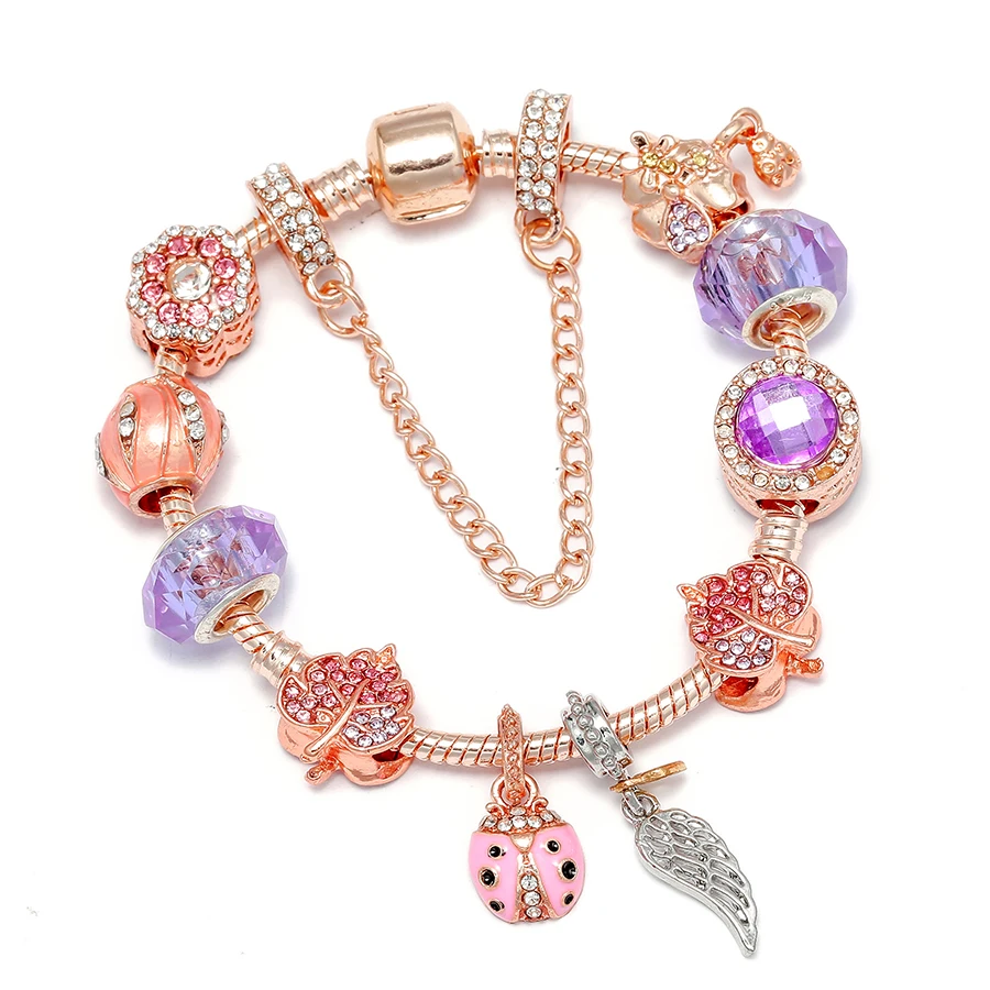 Seialoy Rose Gold Color Bracelet & Bangles For Women Princess Elk Bead HAPPY Charm Bracelets Fit Girl Couple Friendship bracelet jewelry