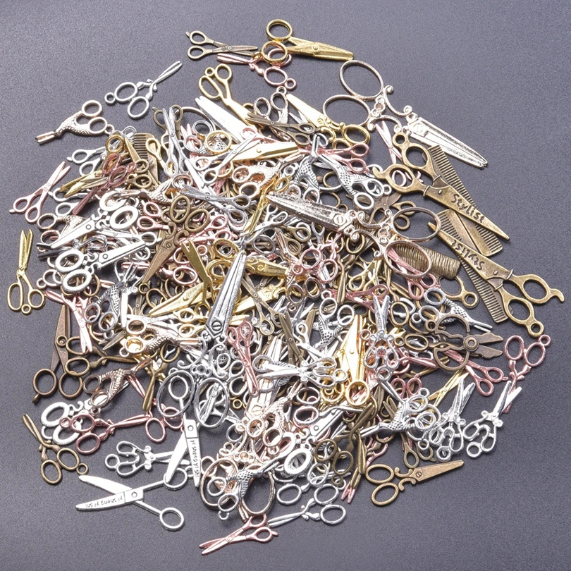 10pcs Mixed Alloy Mini Scissors Charms Bulk Antique Silver/Gold Color  Scissors Pendant Vintage For DIY Handmade Jewelry Making