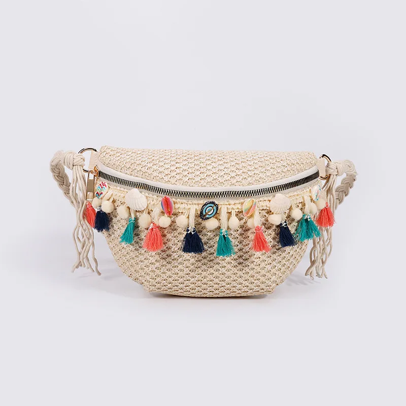 

Fashion Straw Waist Packs for Women Tassels Weaving Fanny Packs Bag Bohemian Style Straw Women Luxury Designer Summer Belt Bag