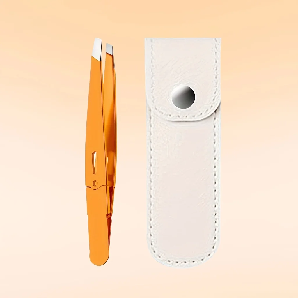 오렌지 스테인리스 스틸 눈썹 족집게 화이트 케이스 포함 민감한 피부용 정밀 팁 무통증 제모 크리스마스 선물