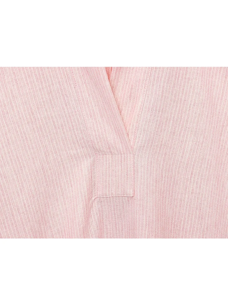 TFMLN Summer Women's Loose Striped Blouse 2025 Fashion Lapel Short Sleeve Pullover Tops Oversize Lady Causal Shirt Shirts