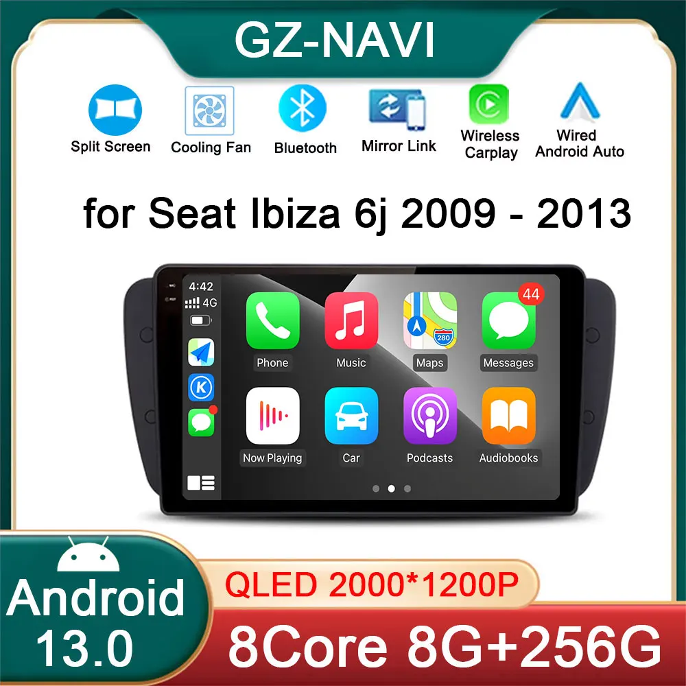 

For Seat Ibiza 6j 2009 - 2013 Android 13 Car Radio Multimedia Video Player Navigation GPS 4G Carplay 9" Head Unit