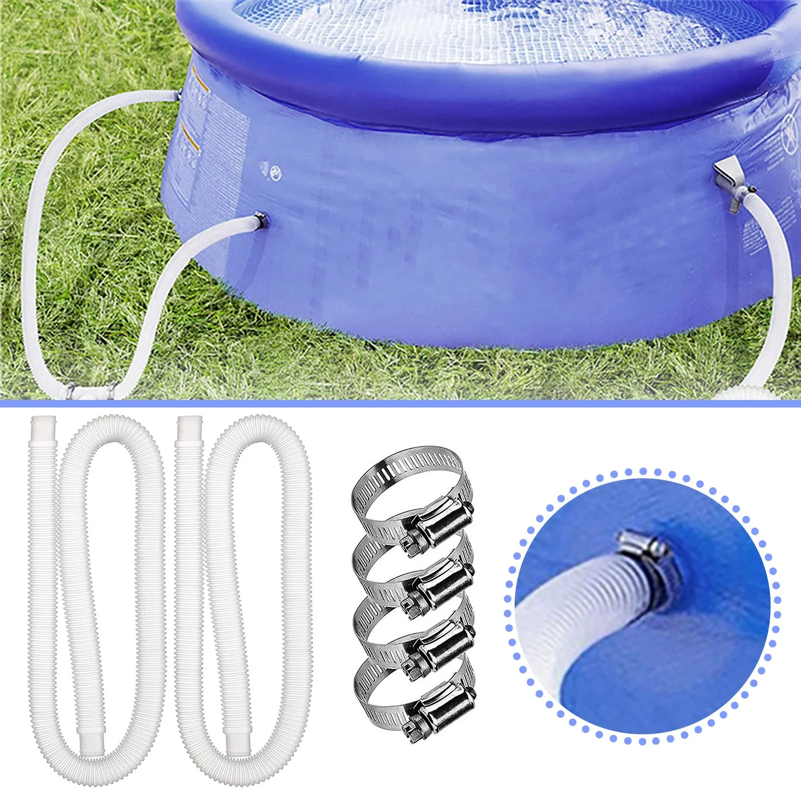 For Intex 1.25" Accessory Hose 32mm Swimming Pool Pipe 1.5m Long Pool Pump Replacement Hose With Clips
