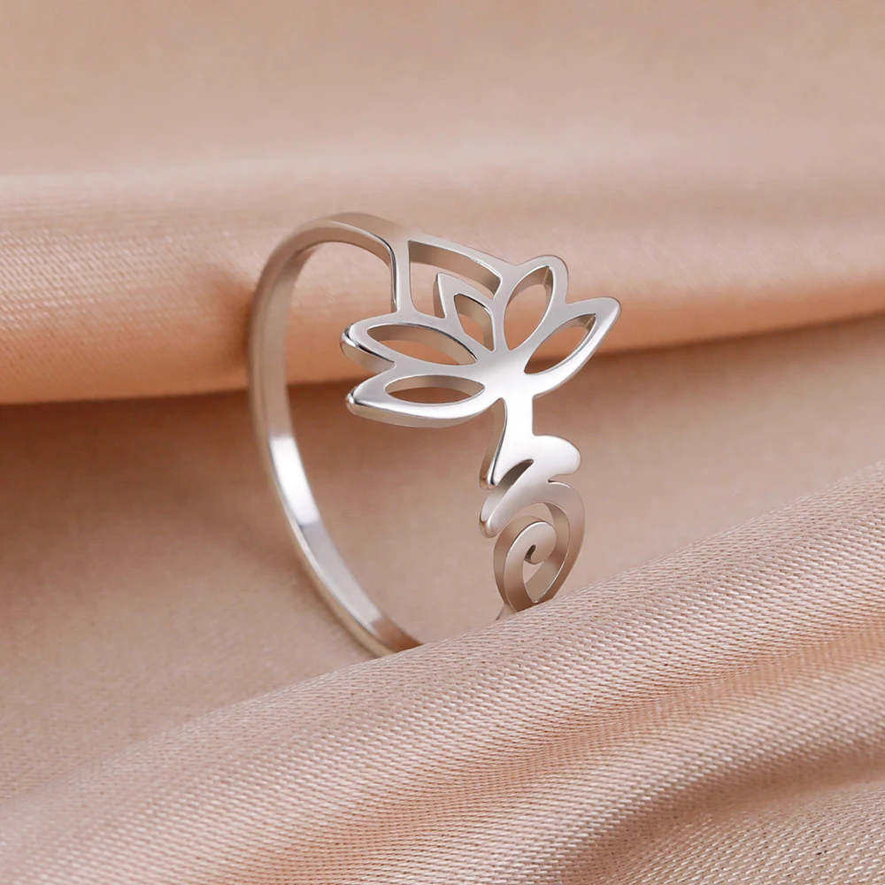 Dawapara Buddhismus om unalome Symbol Frauen Ring spirituelle Lotusblume Eheringe Edelstahl Sanskrit Schmuck Yoga Geschenke – Detail 32