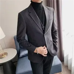 2024 New Men's Woolen Suit Autumn Winter Fashion Casual Solid Color Jacket Top For Blazers Regular Length Clothing