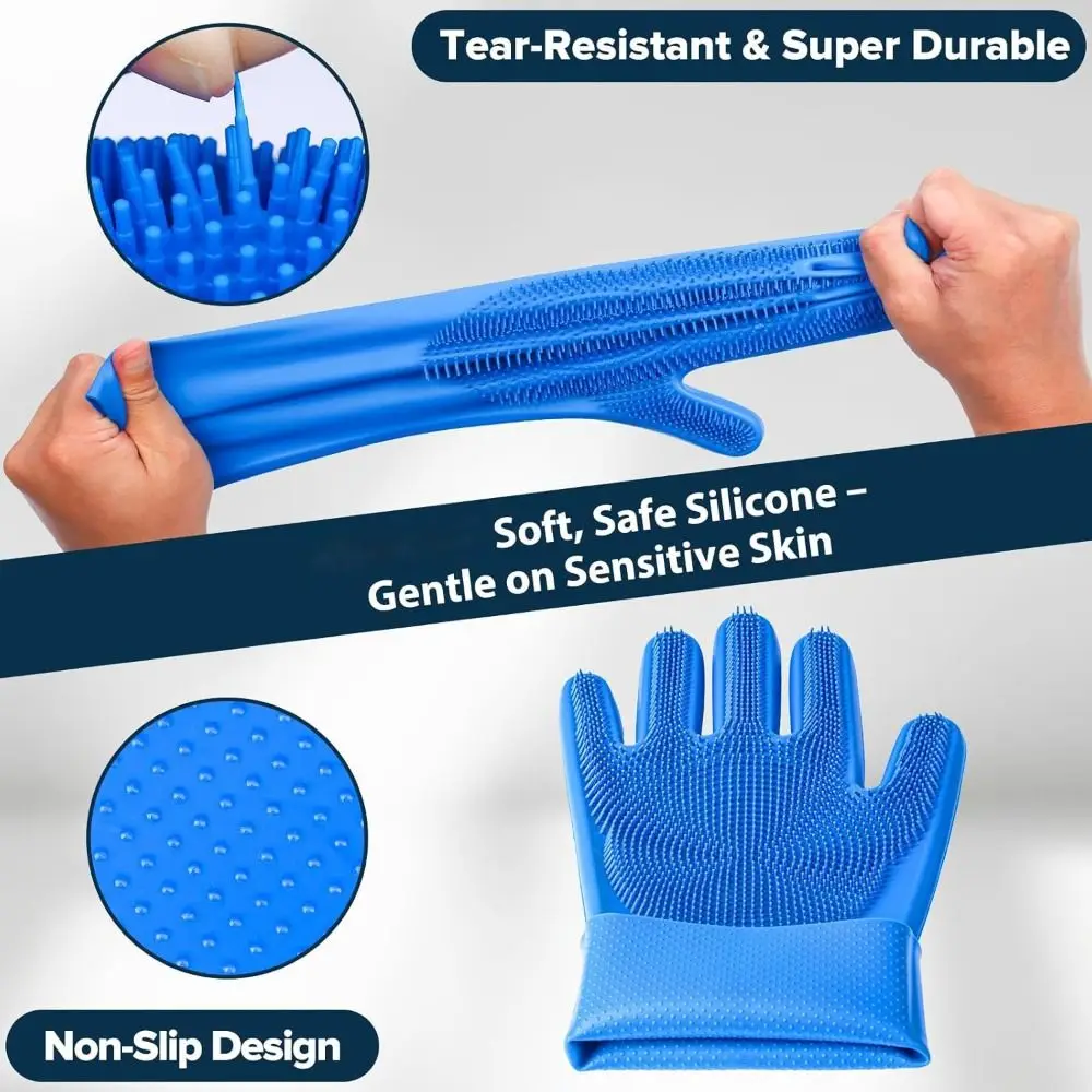 Durable 5 in 1 Dog Cat Grooming Kit Ergonomic Silicone Pet Cleaning Gloves with Toothbrush Universal Hair Remover Gloves Massage