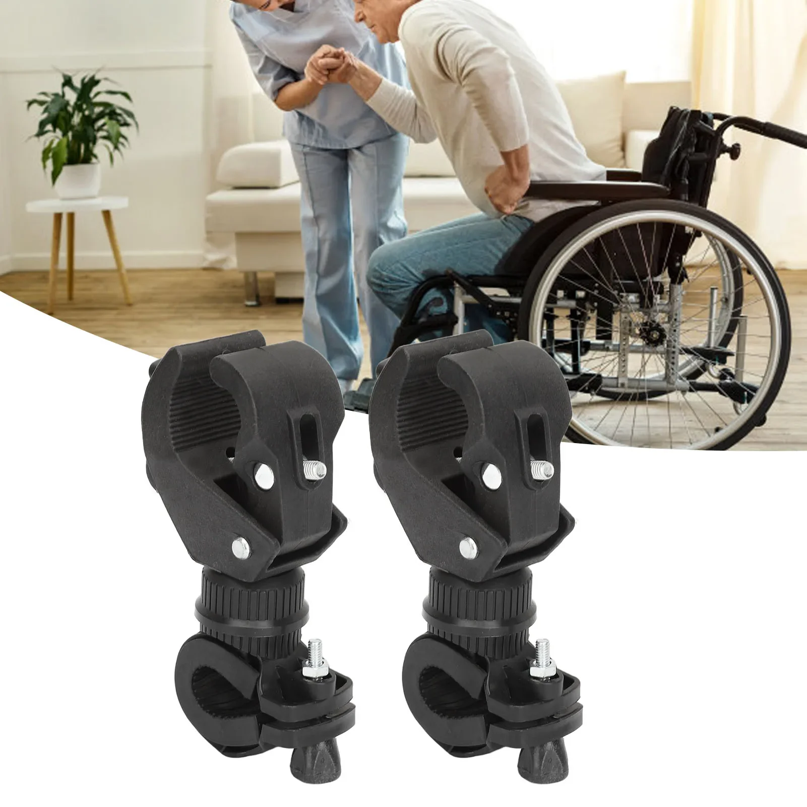Supports De Canne Pour Fauteuil Roulant - 2 Supports Noirs En Plastique - Charge Max 5kg - Neuf
