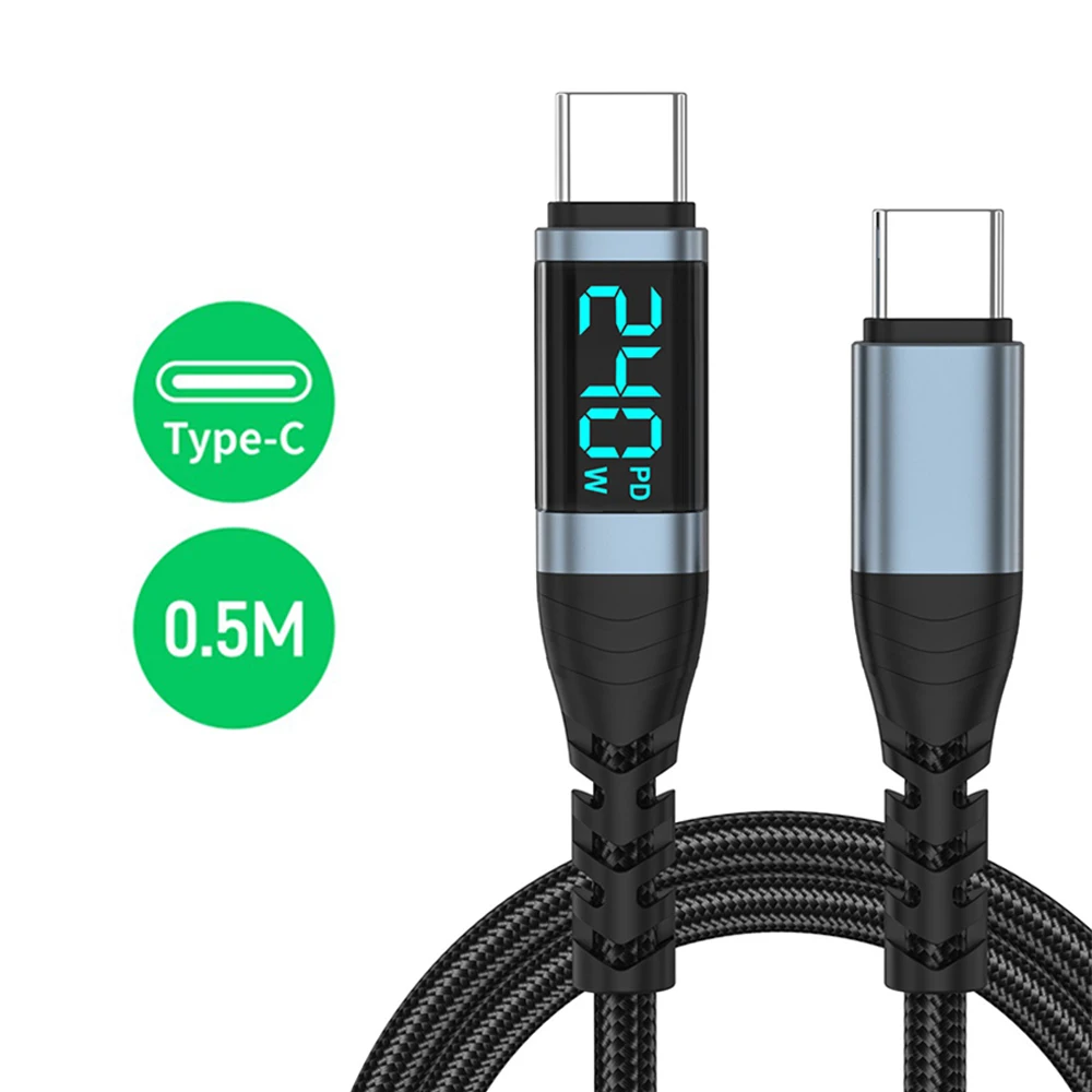High-Speed 240W USB-C to USB-C Fast Charging Cable with Digital Display