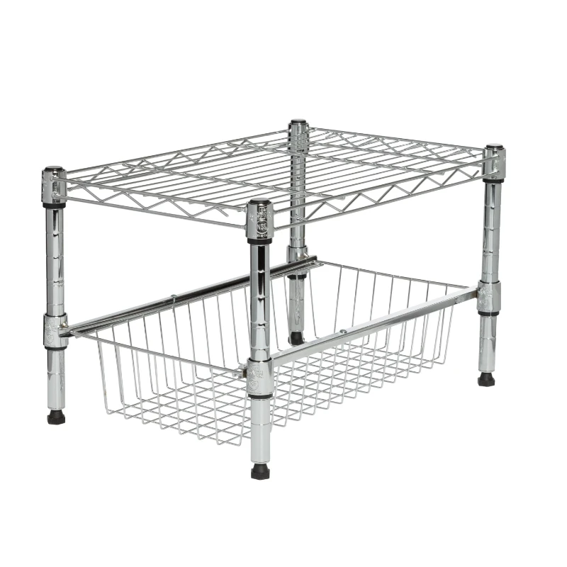 

Can Do Chrome and Steel Stacking Cabinet Organizer, with Shelf and Drawers