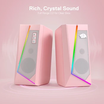 Redragon GS520 RGB Desktop Speakers, 2.0 Channel PC Stereo Speaker with 6 Colorful LED Modes, Enhanced Sound, White/Pink 5