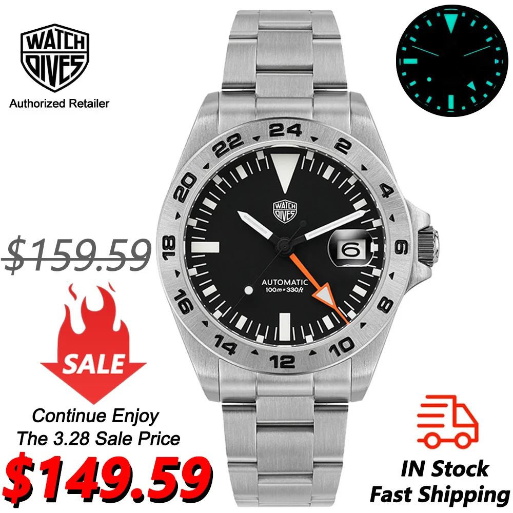 Watchdives GMT Watch of Men Retro NH34 Automatic Movement Mechanical Wristwatch Sapphire Crystal with Clear AR Coating Watches