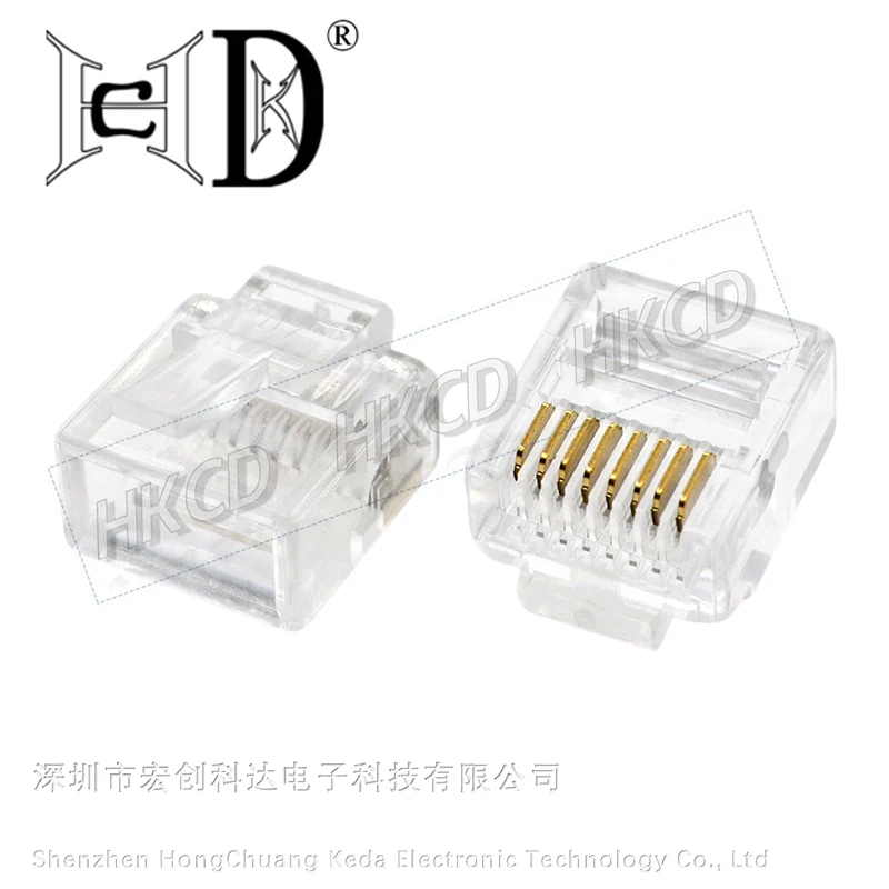 10개 짧은 바디 8P8C RJ45 이더넷 플러그, 1피스 로우 순수 구리 금도금 크리스탈 헤드, Cat5 네트워크 케이블용 투명, 투명형