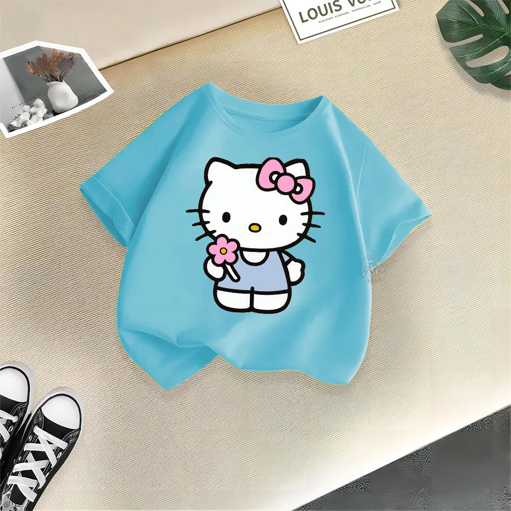 2024 Summer Kids Hello Kitty Short Sleeve Clothing Boys Girls Fashion Clothing Kids Print Casual T-shirt Tracksuit top 6
