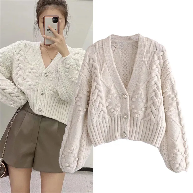 

2023 Autumn New Fashion Women Knitted Cardigan Sweater Vintage Long Sleeve Short Knitwear Female Outerwear Tops Streetwear G2727
