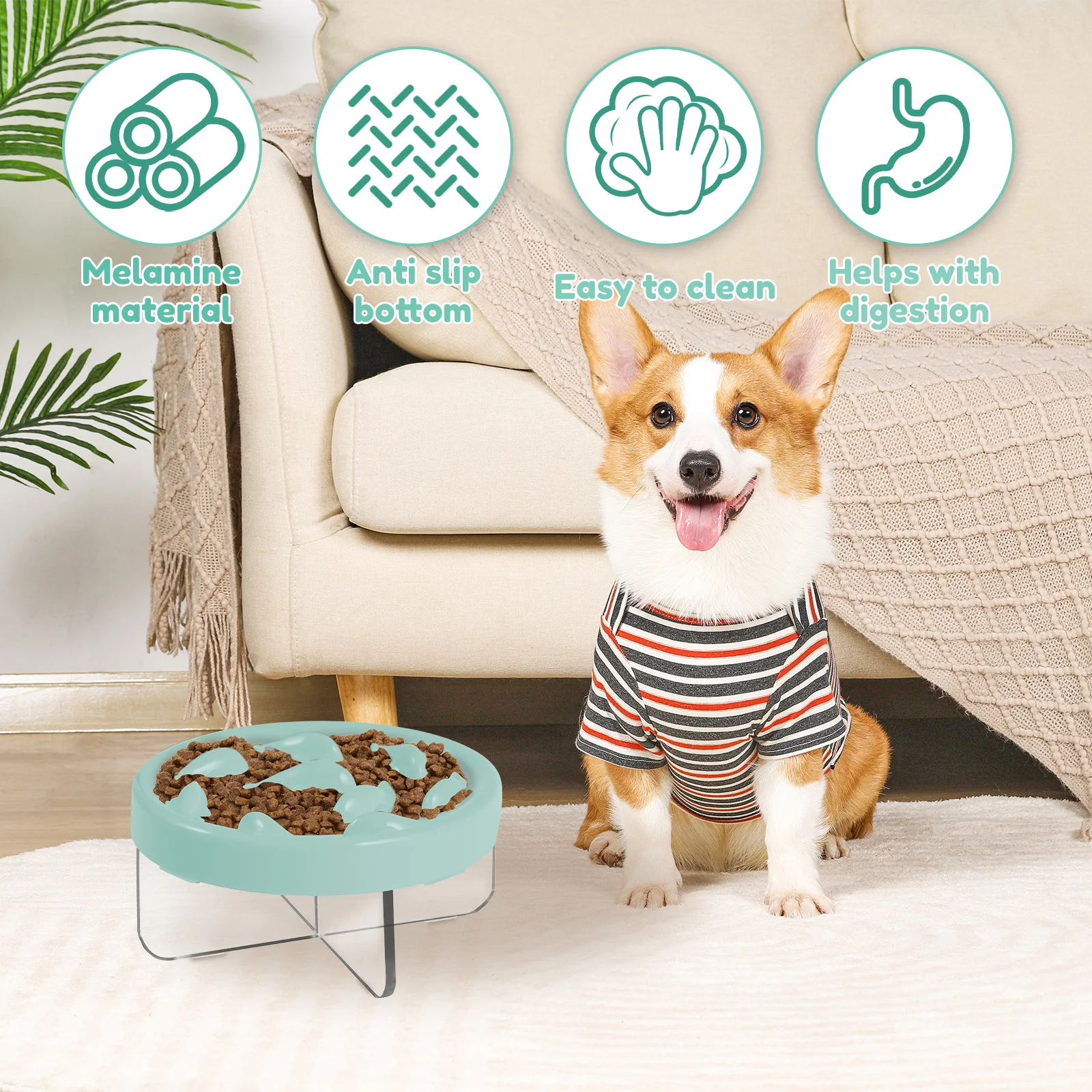 Pet Slow Food Bowl Fish Shape Cat Dog Slow Feeder Nonslip Slow Feeder Cat Bowl with Acrylic Stand Anti Vomiting Pet Supplies