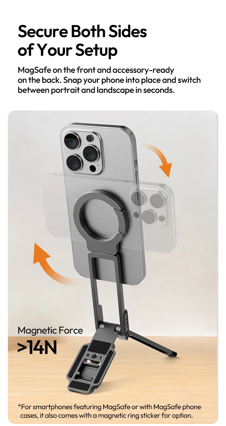 MA38 MagLock Phone Holder Stand Foldable Tripod Phone Mount with Arca-Swiss Magn