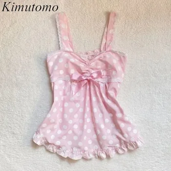 Kimutomo Camis Women Vintage Polka Dot Lace Patchwork Sweet Summer Fashion Girl Y2k Harajuku Crop Tank Tops Female Casual 1