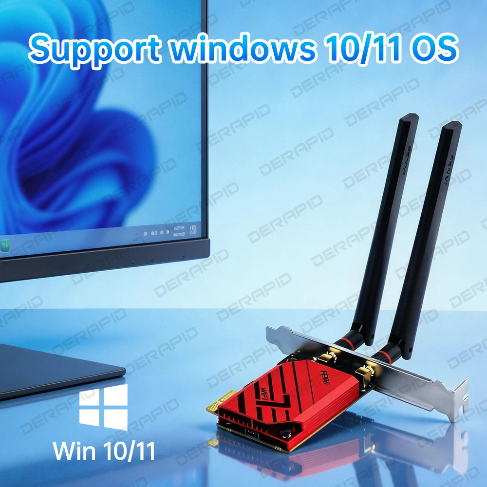 WiFi 7 MT7925 PCIE 네트워크 카드 블루투스 5.4 무선 어댑터 5400M 트라이 밴드 2.4G 5G 6GHz Wi-Fi7 안테나 카드 (윈도우 10/11용)