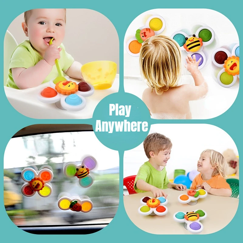 3pcs Children's Cartoon Animal Suction Cups Press And Rotate, Happy Baby Fingertips, Top Table, Rotating Flower Toys 4