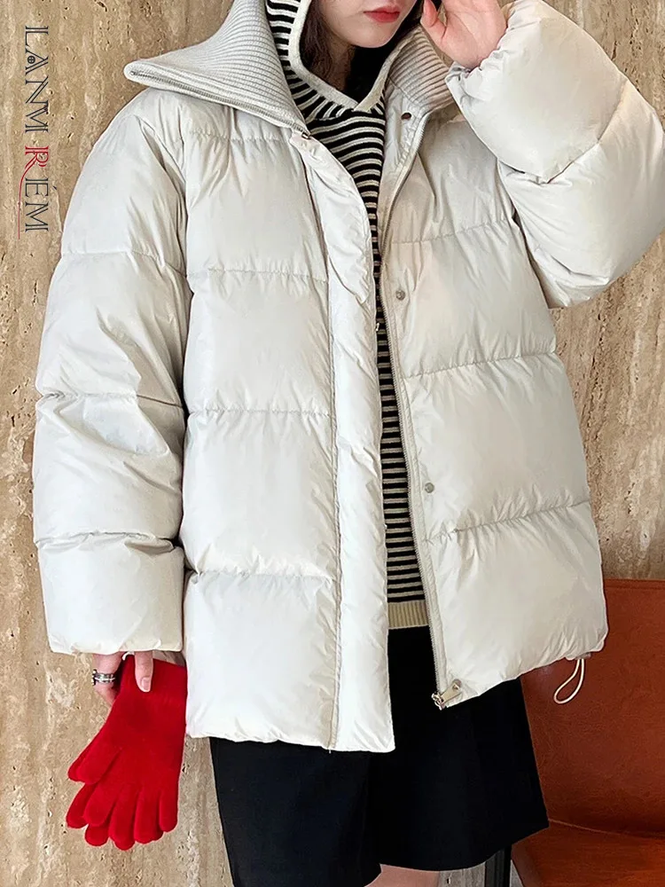 

[LANMREM] Knitting Spliced Design Down Jackets For Women Solid Lapel Thick Warm Female Coats Fashion 2023 Winter New 26D7479