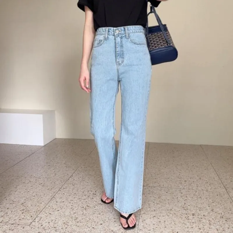 

Light Blue Boyfriend Jeans Women High Waisted Soft Denim Lady Straight Leg Pants Streetwear Korean Fashion Summer Jean Mom