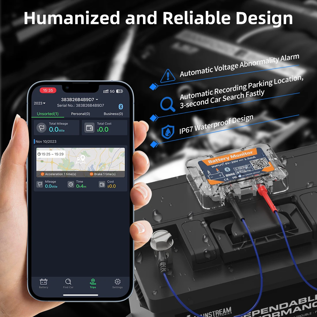 QUICKLYNKS BM6 Bluetooth 4.0 Car Battery Monitor 12V Battery Tester Charging Cranking Test Battery Analyzer APP for Android IOS 4