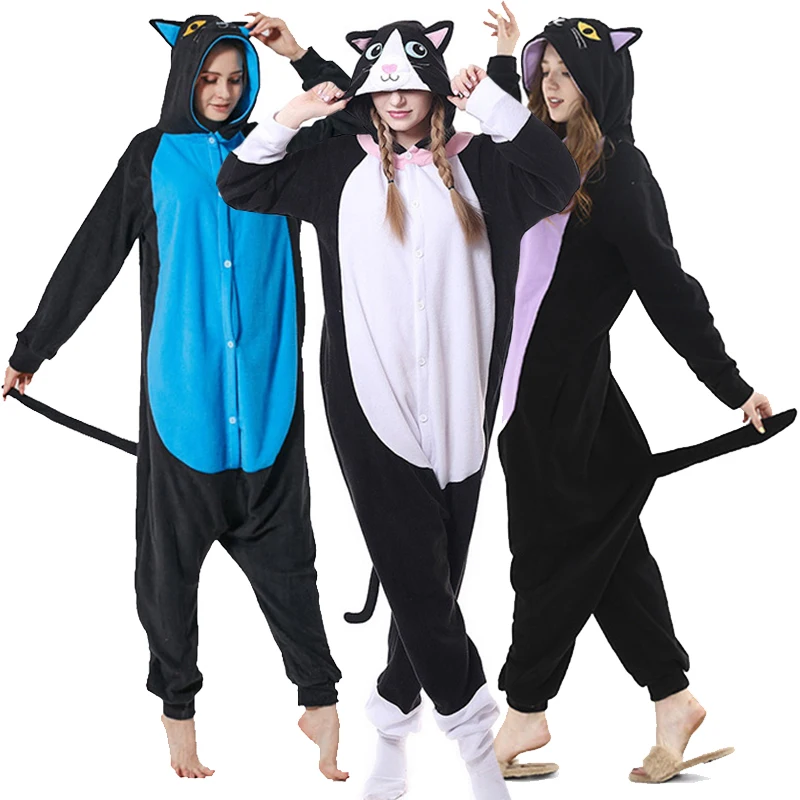 Cat Animal Simulation Costume Adult Female Jumpsuit Pajamas Warm Flannel Home Wear Women's Clothing Multiple Colors Available