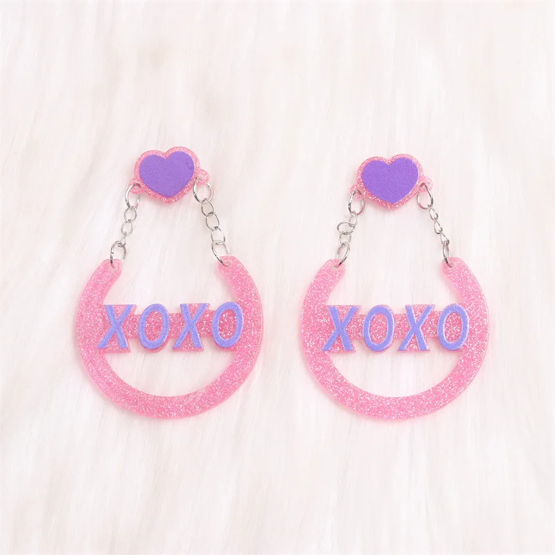 New Chain XOXO Horseshoe Letter Earrings Simple Pink Red Transparent Love Pendant Valentine's Day Charming Earrings For Women images - 6