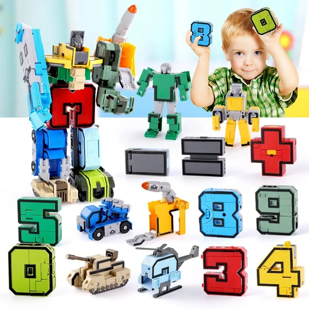 Assembling Building Blocks Educational Toys Assembling Action Figure Transformation Number Robot Deformation Robot Toy for Kids