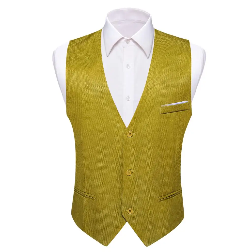 

Designer Vest for Men Silk Yellow Brown Solid Plain Slim Fit Waistcoat Sleeveless Jacket Weddding Business Male Tops Barry Wang