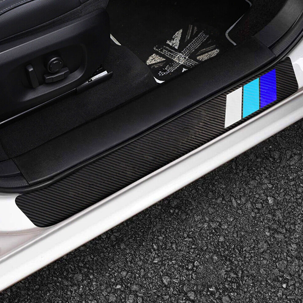 4x For Toyota Accessory Tri-Color Car Door Sill Waterproof Carbon Fiber Sticker for Toyota 4Runner RAV4 Camry Highlander Tundra
