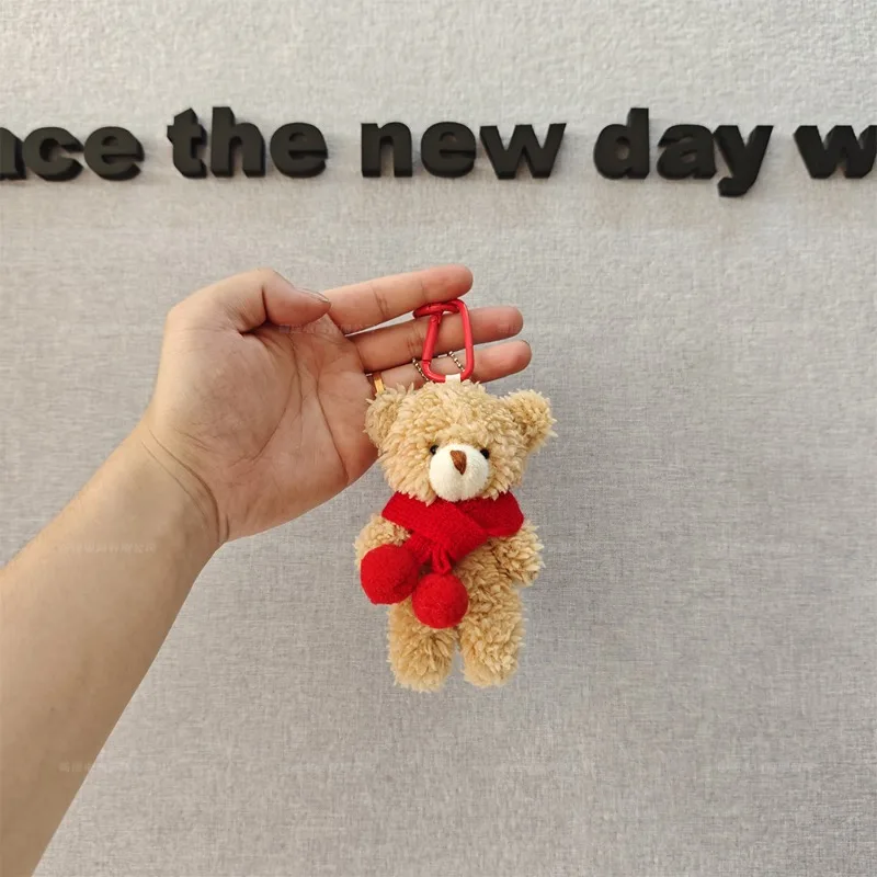 Bear Pendant Popular Pink Powder Blusher Bear Plush Doll Cute Mini Scarf Doll Suitable for Hanging School Bag Mobile Luggage