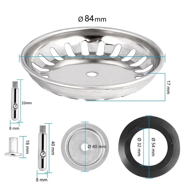 Kitchen Sink Strainer 304 Stainless Steel Water Stopper 80/82/84MM Bathroom Sink Water Filter Plug Basin Drain Sink Accessories 5