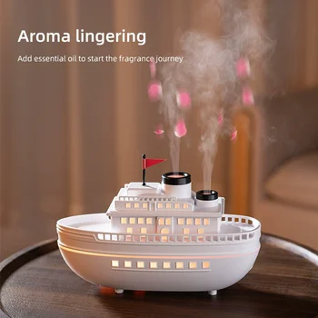 Steam Boat Essential Oil Diffuser Air Humidifier, 300ml Dual Nozzles USB Aromatherapy Diffuser, 7 Color LED Light for Home Offic 1