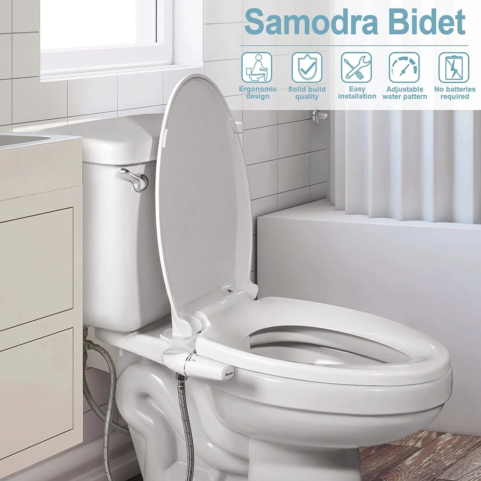 SAMODRA Bidet Attachment Ultra-Slim Toilet Seat Attachment Dual Nozzle Bidet Adjustable Water Pressure Non-Electric Ass Sprayer 2