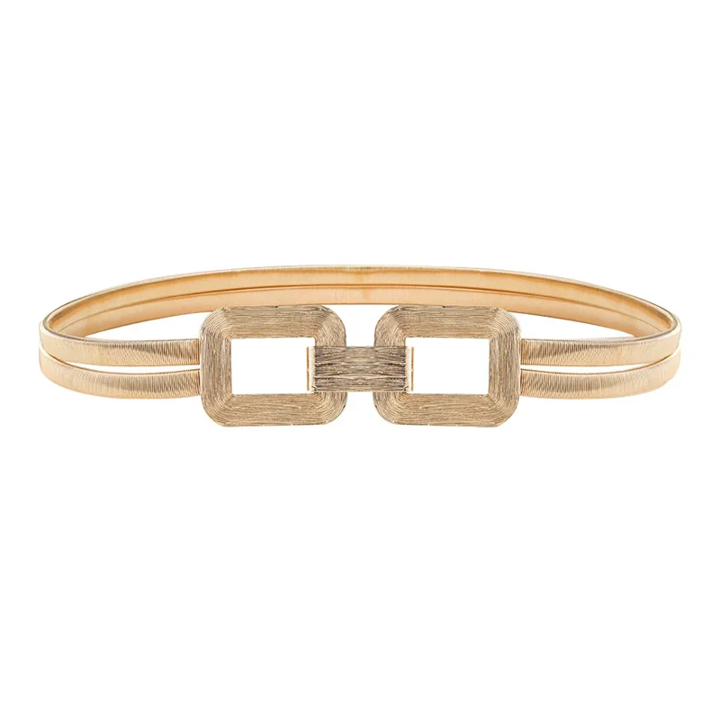 Golden Double-Strand Elastic Women's Fashion Belt with Metal Waist Chain