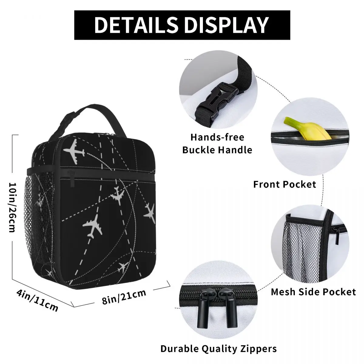 Pilot Aircraft Night Flight Routes Thermal Insulated Lunch Bag Air Traffic Controllers Portable Lunch Container Storage Food Box