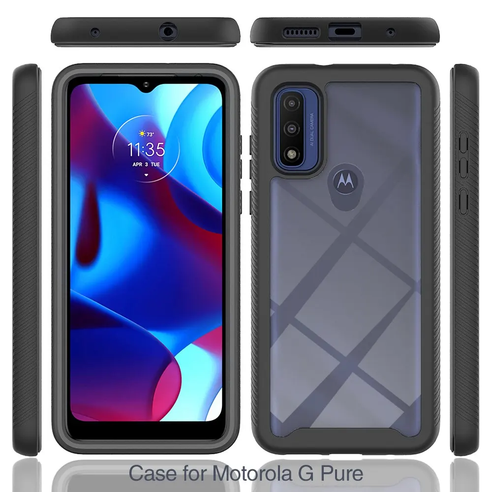 Phone Case Moto G Pure Shockproof Clear PC Built-in Screen Protector TPU Bumper Rugged Defender Cover