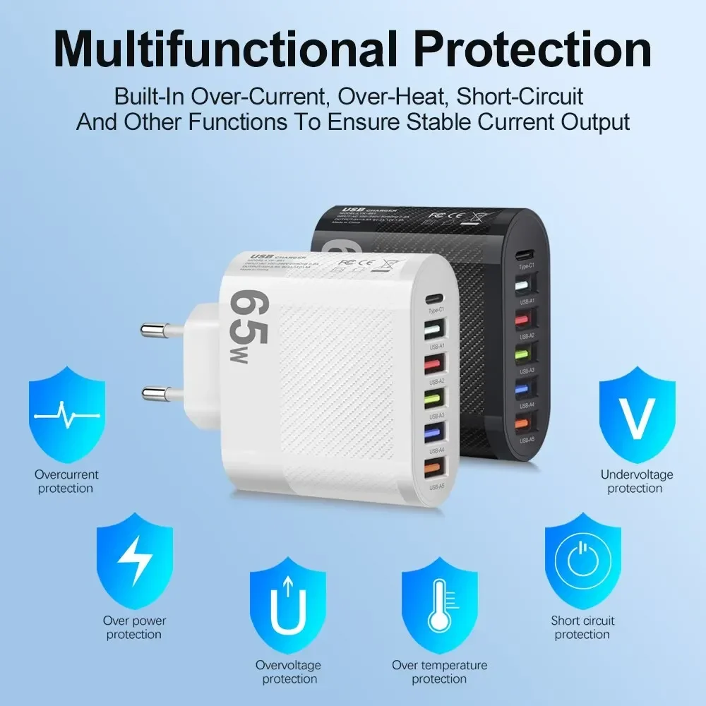 Charger Adapter 3.1A 5Ports USB Charger PD Charging Adapter For Xiaomi ipone 13 Samsung Mobile Phone Plug Charging QC 3.0 Wall Charger