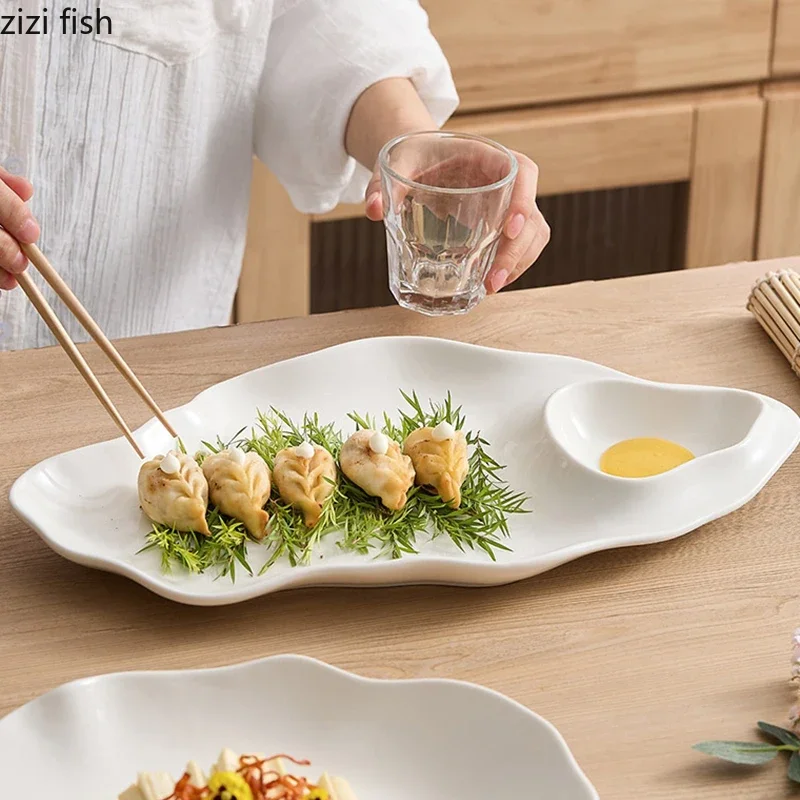 Irregular Pure White Ceramic Dinner Plate Restaurant Salad Plate Pasta Dessert Plates Dumplings Plates Creative Tableware