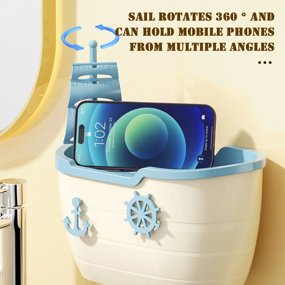 Cute Punch-Free Sailing Boat Toilet Paper Holder Box Durable Waterproof Lavatory Paper Holder For Bathroom Home decoration 6