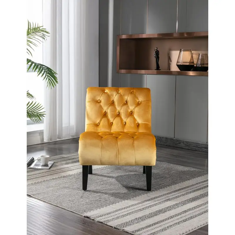 Modern Velvet Armless Accent Chair, Upholstered Fabric Button Design, Comfortable Wooden Leg Chair for Living Room, Bedroom, 2