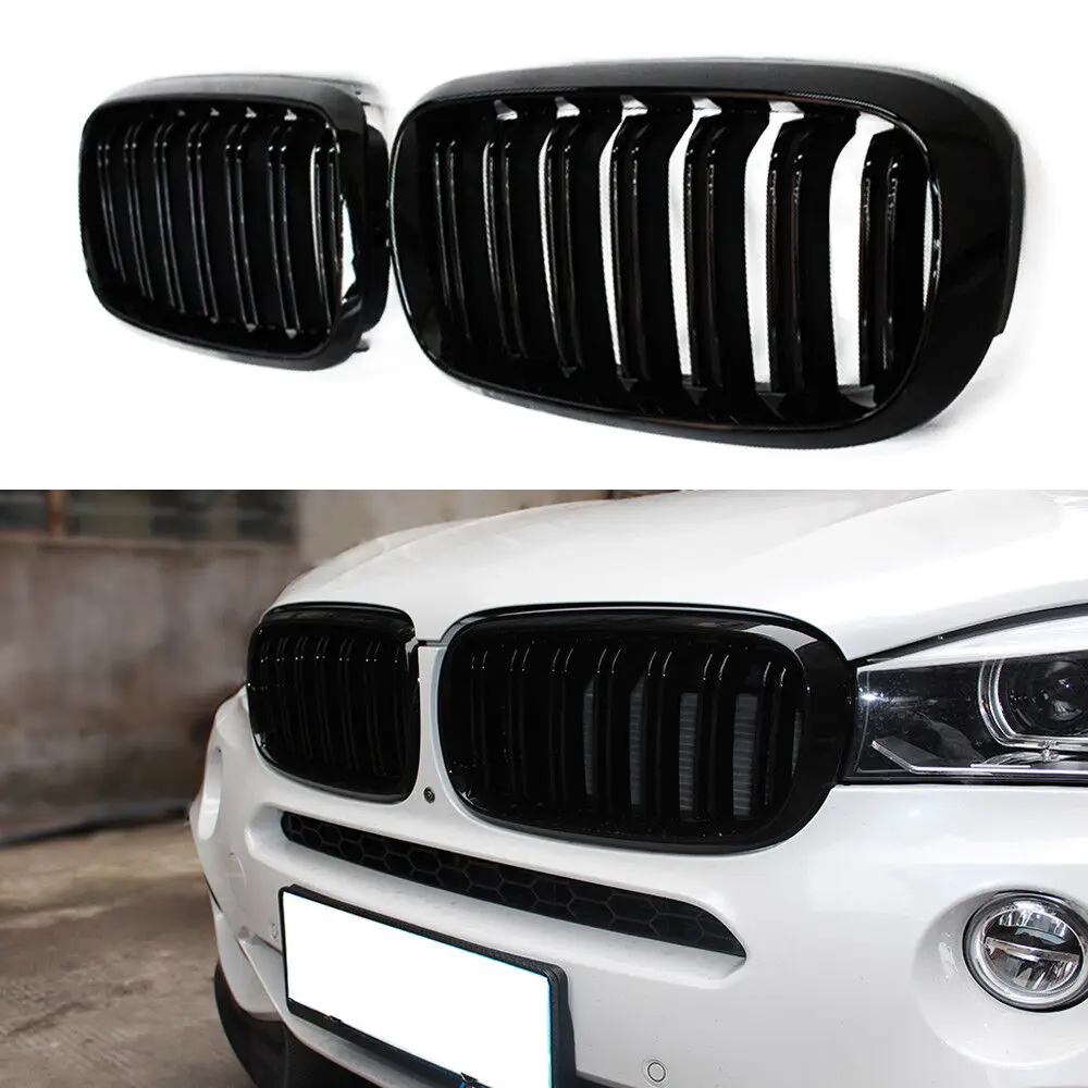 

2x Glossy Black Front Bumper Kidney Grille Racing Dual Grill Replacement Part Car Accessories For BMW F15 X5 F16 X6 2014-2018