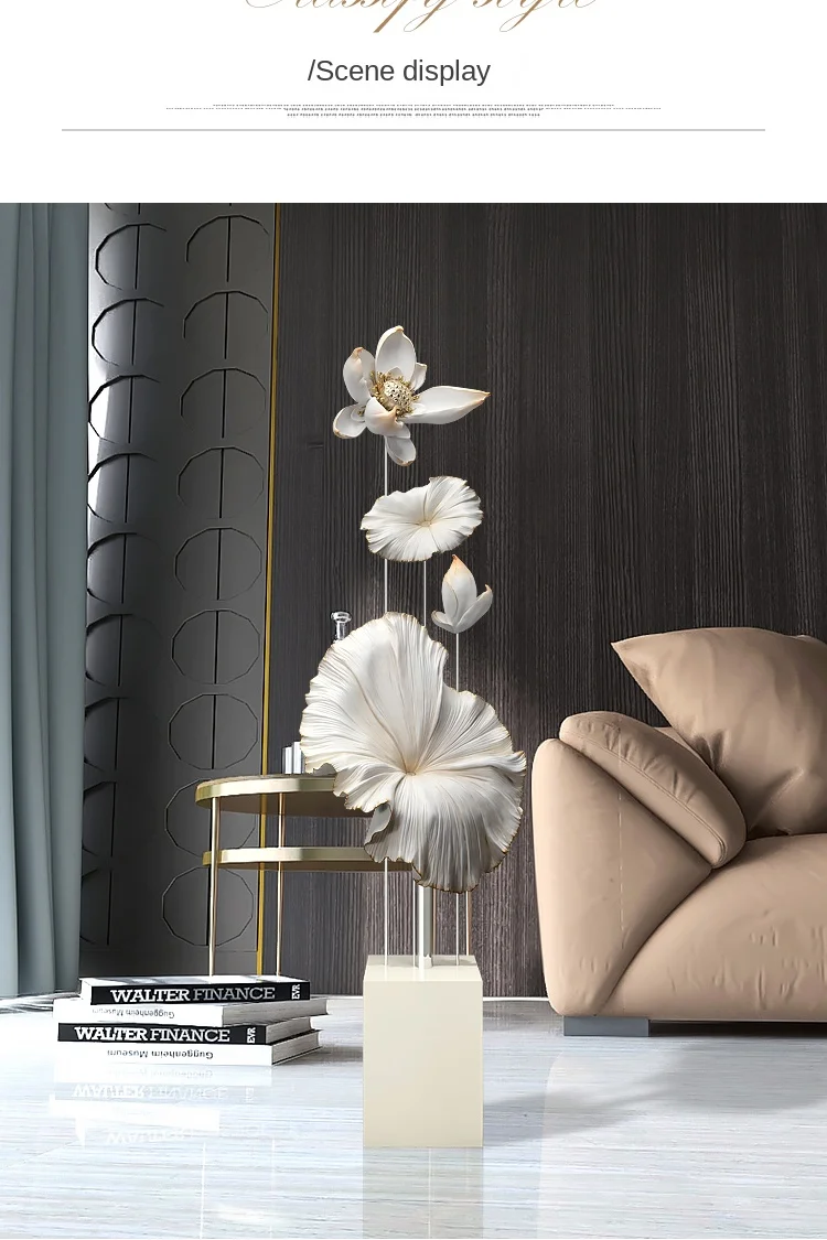 Lotus Rhyme Sculpture Decoration Living Room Large Floor Decoration Statue New Chinese Light Luxury Home Decor Housewarming Gift