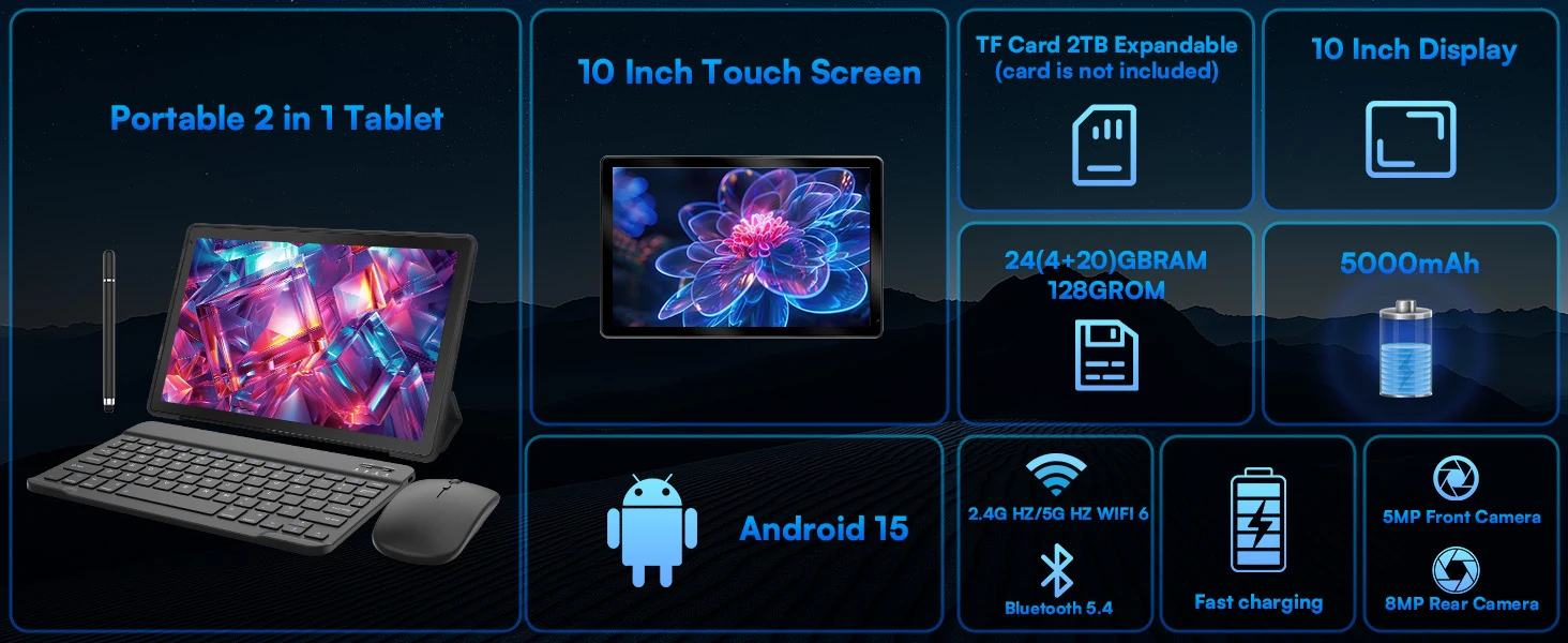 URAO C109L 10 Android Tablet - Octa-Core 24GB128GB WiFi 6 5MP8MP Cameras Keyboard  Mouse Set