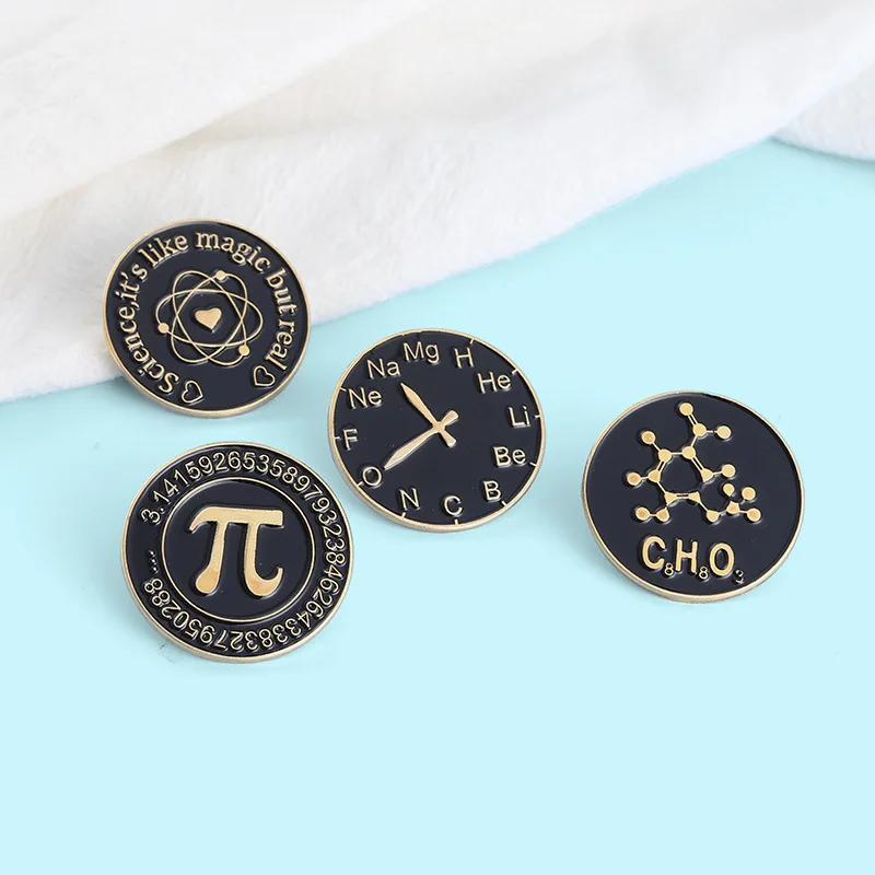 Creative Dark Circular Brooch Personalized Minimalist Mathematical Symbols Badges Chemical Formulas Bag Clothing Lapel Pins